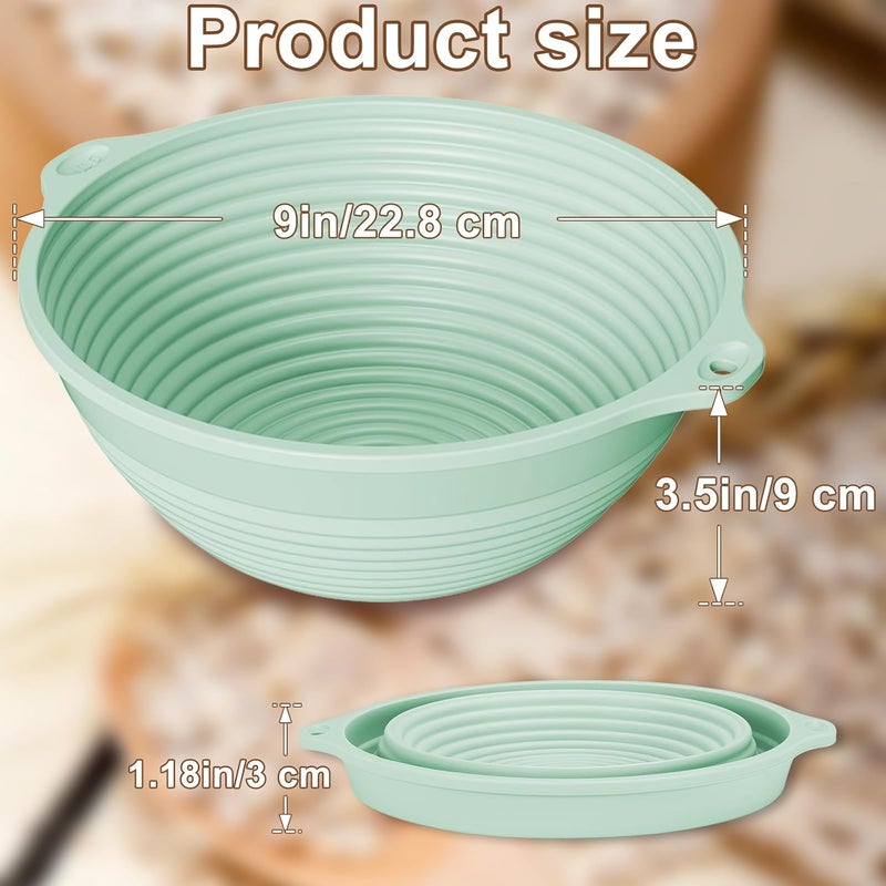 HEBEICRMY Upgraded Silicone Sourdough Bread Proofing Basket with Handles - Reinforced Rim Support, 9 Inch Round Foldable Bowls for Sourdough Bread Baking, Oven & Dishwasher Safe-BPA Free (Green) - Image 2