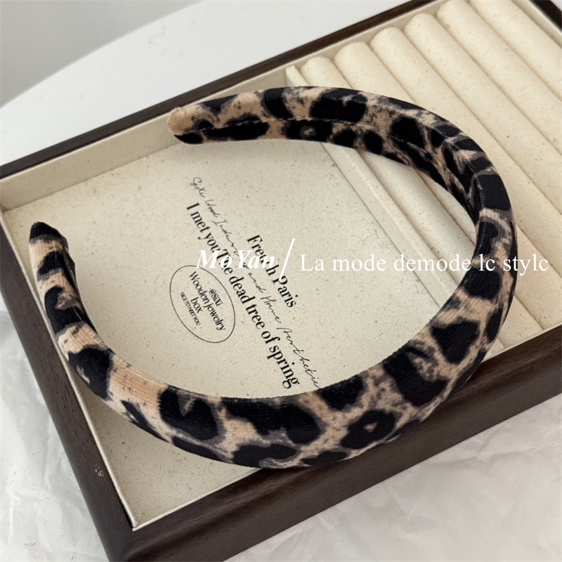 Chic Leopard Velvet Hair Tie Elegant Korean Headband 3cm wide light leopard print