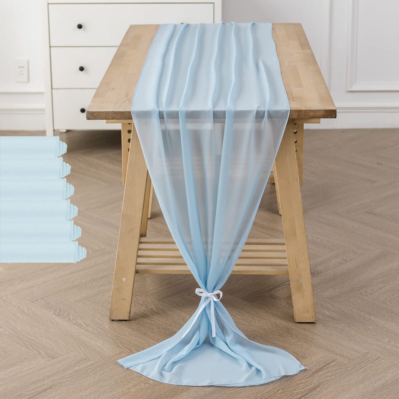 flohar 6Pack 10ft Chiffon Table Runner 29x120 Inch Sheer Romantic Table Runner for Wedding Birthday Party Bridal Shower Outdoor DecorationBlue Mist