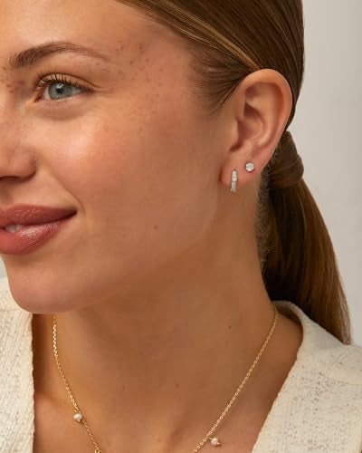 PAVOI Rhodium Plated 925 Sterling Silver Post Enamel CZ Huggies - Colored & Blue Enamel Round Cubic Zirconia Hoop Earrings, Earrings for Women - Image 4