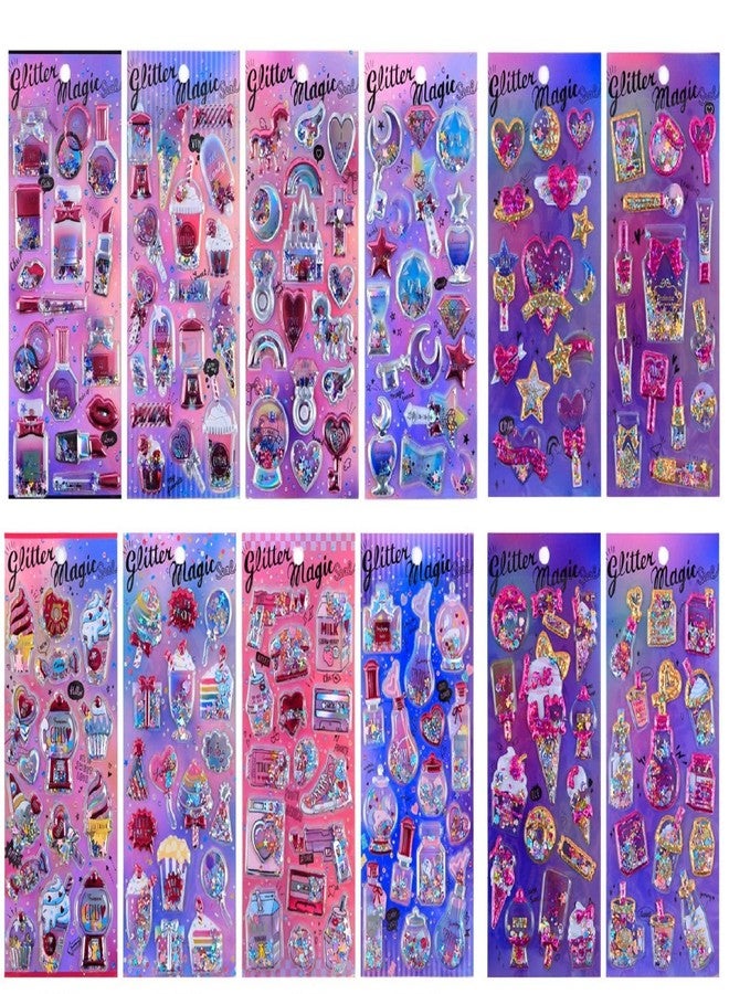 DEOXY Pack of 12 Multicolor Acrylic Crystal Glamorous Office Stickers (DX-003) - Image 1