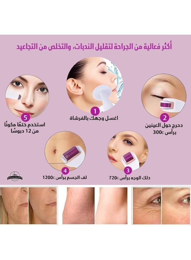 ريلاكس سمارت نظام ديرما رولر 6 في 1، مجموعة ديرما رولر للعناية الكاملة بالبشرة، أسطوانة ميكرونيدلنج من التيتانيوم للعناية بالبشرة للنساء والرجال مع حقيبة تخزين (أحمر/أبيض) - Image 4