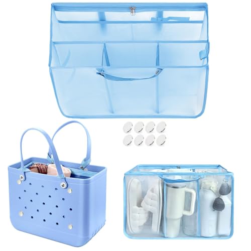 XYFuuee Beach Bag Organizer Inserts for Original Large Bogg Bag Accessories with 8 Removable Metal Fasteners Lightweight Mesh Insert Divider Pouch Organizing Rubber Tote Save Space Blue XL - Image 1