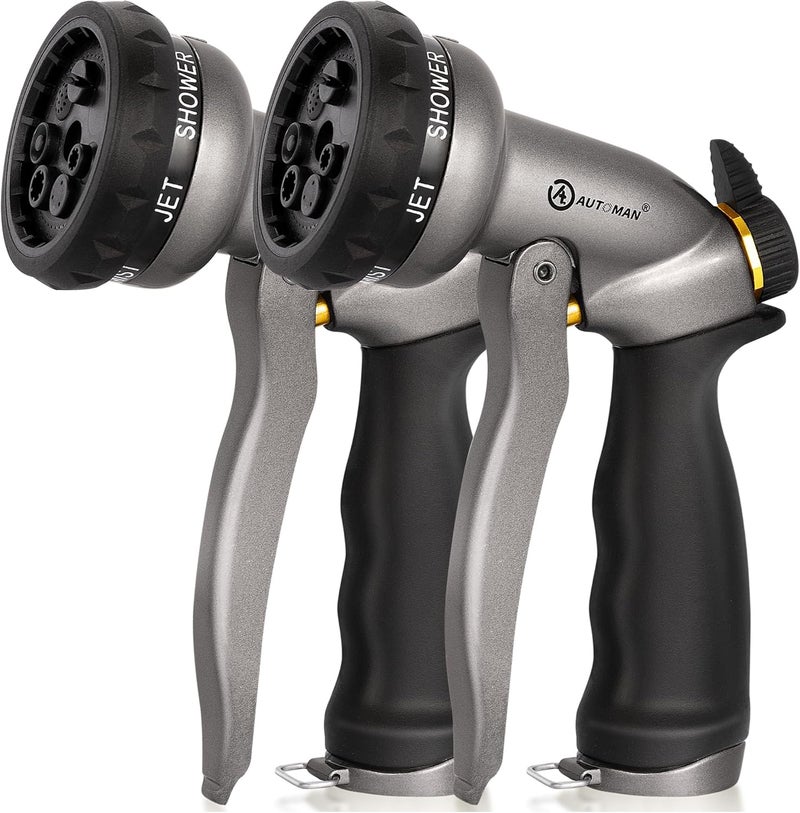 AUTOMAN Garden Hose Nozzle - 2 Pack, 100% Metal High Pressure Spray Nozzle, Labor-Saving Design, Heavy Duty for Garden Watering, Car Washing, Window Cleaning, Pets Bathing - Image 1