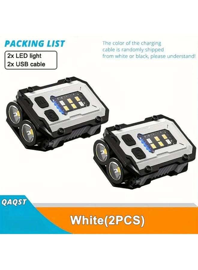 2pcs White Mini Hands Free Flashlight Rechargeable Keychain Light Ultra Bright LED Cap Light - Image 1