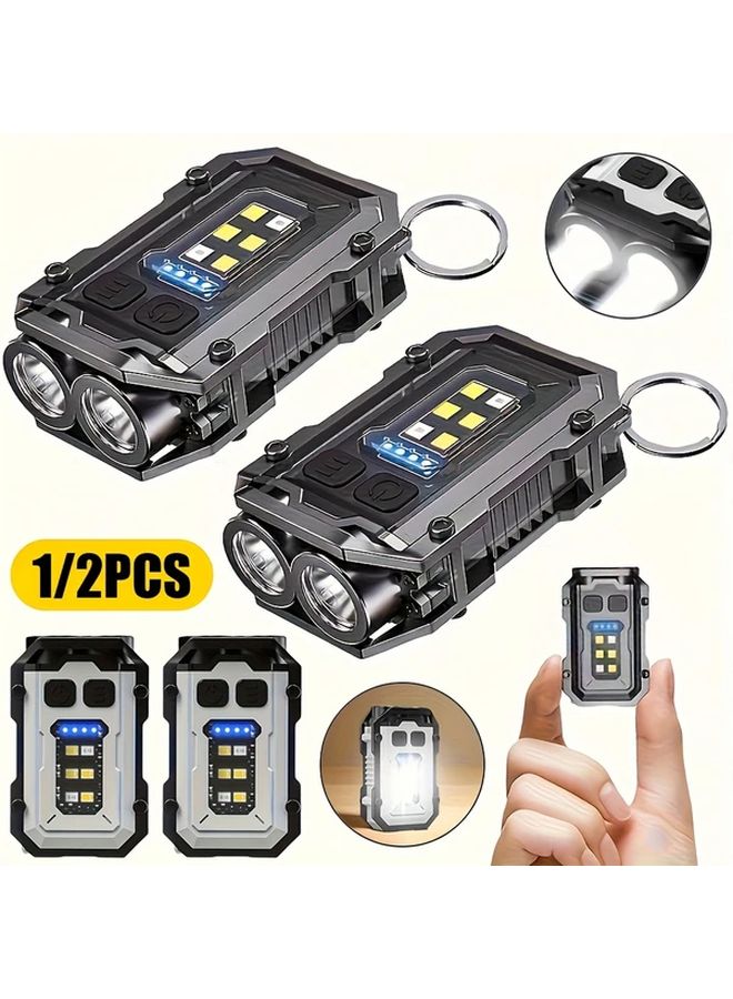 2pcs White Mini Hands Free Flashlight Rechargeable Keychain Light Ultra Bright LED Cap Light - Image 2