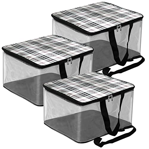 TULMAN Polyvinyl Chloride Transparent Storage Bag For Clothes Saree Cover Women Cosmetic Toiletries Blanket Home With Handle - Pvc & Cloth-40X22X33 Cm (3 Packgrey) - Image 1