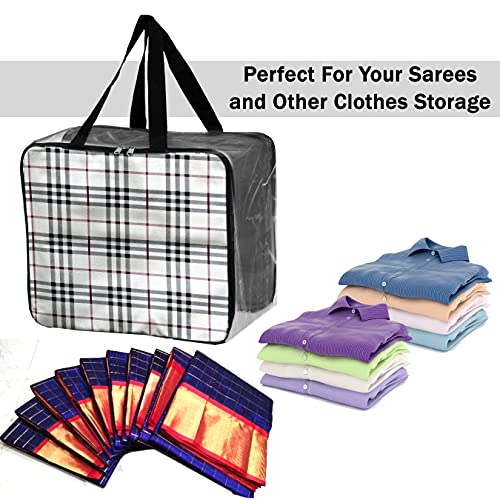 TULMAN Polyvinyl Chloride Transparent Storage Bag For Clothes Saree Cover Women Cosmetic Toiletries Blanket Home With Handle - Pvc & Cloth-40X22X33 Cm (3 Packgrey) - Image 4