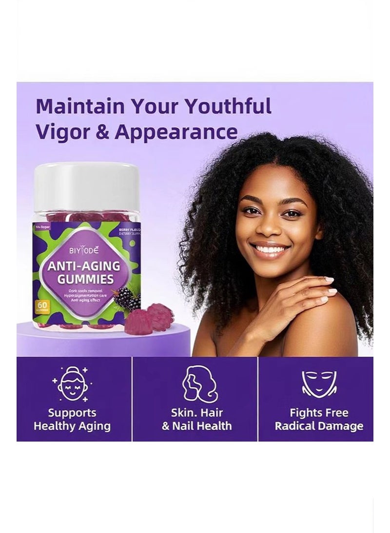 BIYODE Anti-Aging Gummies, Hyperpigmentation Care,Promotes New Skin Cells Production Rejuvenation, Anti-Wrinkle and Skin Firmness Support, Berry Flavor, 60 Gummies - Image 4