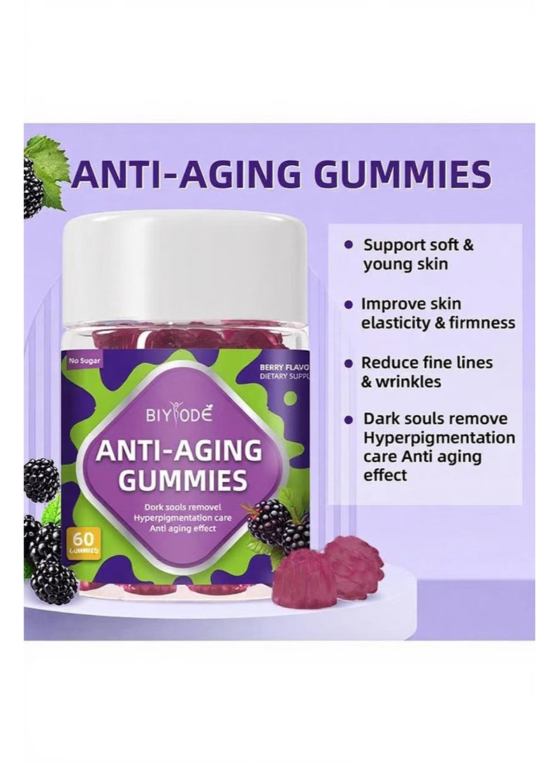 BIYODE Anti-Aging Gummies, Hyperpigmentation Care,Promotes New Skin Cells Production Rejuvenation, Anti-Wrinkle and Skin Firmness Support, Berry Flavor, 60 Gummies - Image 3