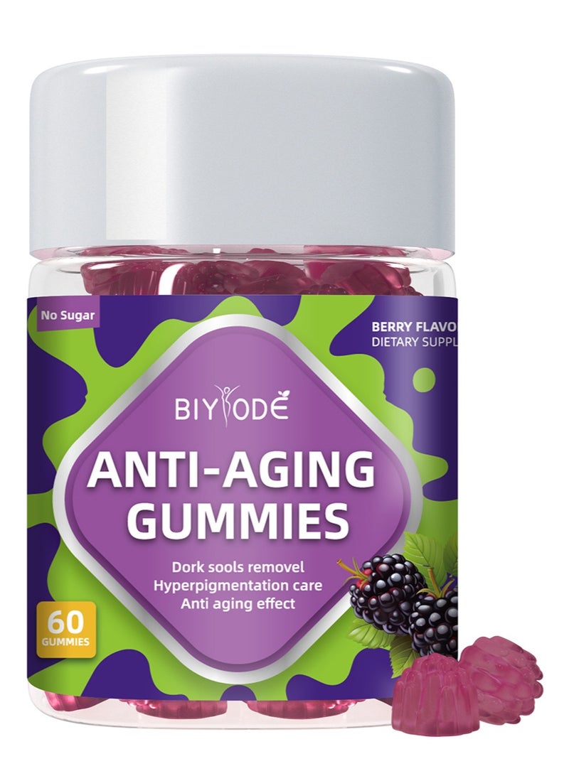 BIYODE Anti-Aging Gummies, Hyperpigmentation Care,Promotes New Skin Cells Production Rejuvenation, Anti-Wrinkle and Skin Firmness Support, Berry Flavor, 60 Gummies - Image 1