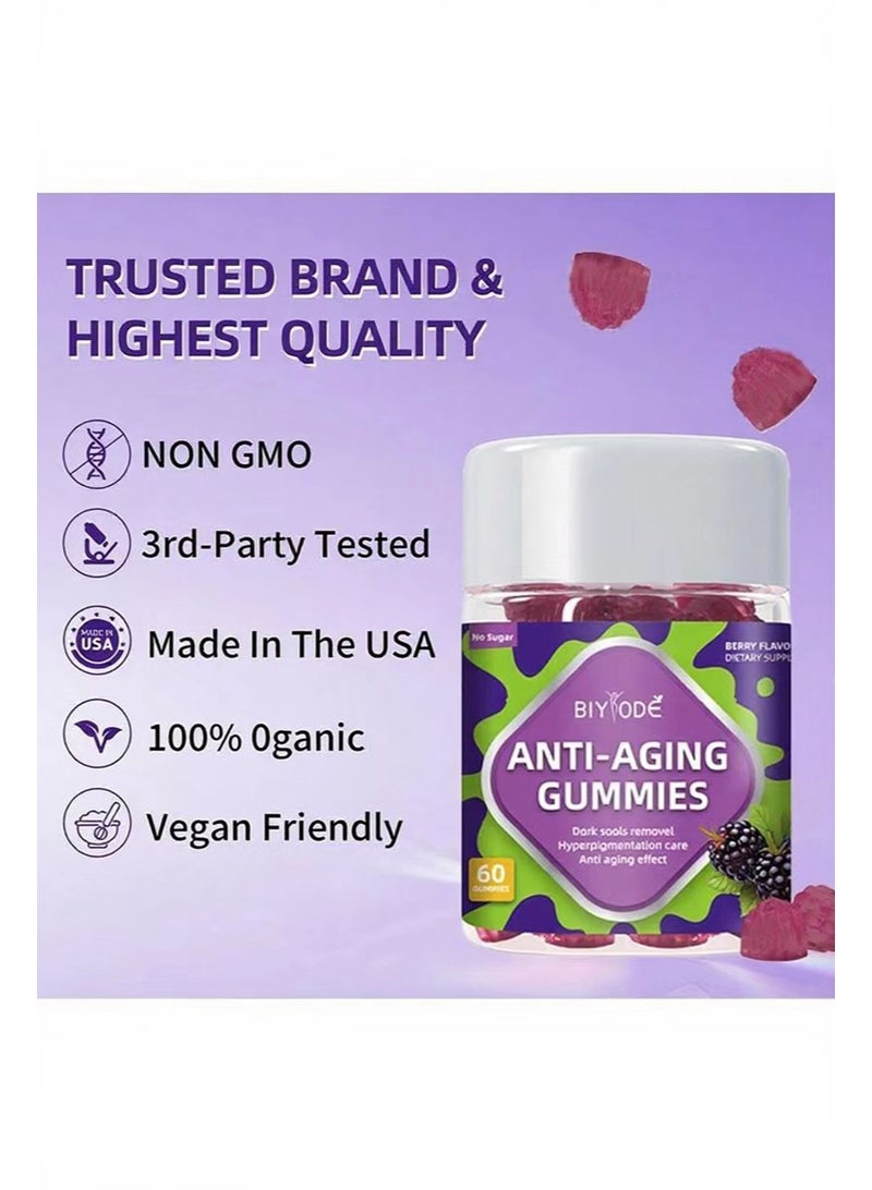 BIYODE Anti-Aging Gummies, Hyperpigmentation Care,Promotes New Skin Cells Production Rejuvenation, Anti-Wrinkle and Skin Firmness Support, Berry Flavor, 60 Gummies - Image 5