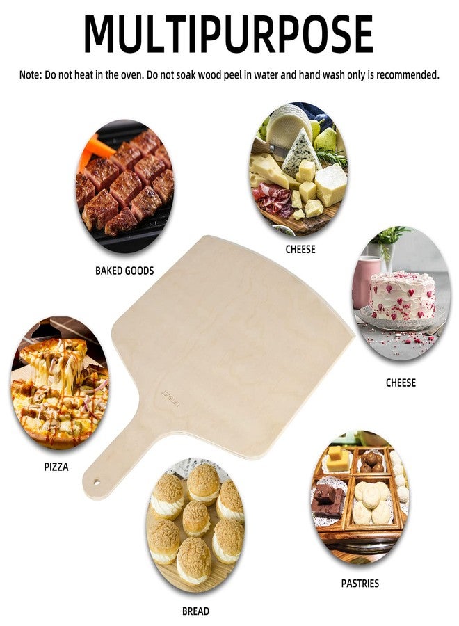 UPTRUST Pizza Peel, Premium Natural Wooden Pizza Peel 12 x 17 inch Rectangular, Large Pizza Spatula, Cutting Board for Baking Homemade Pizza and Bread - Set of 2 - Image 5