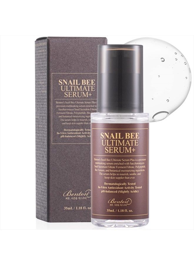 BENTON Snail Bee Ultimate Serum Plus 35ml (1.18 fl.oz.) - Snail Secretion Filtrate, Bee Venom, Tea Tree Leaf Water Contained Skin Nourishing & Soothing Facial Serum for Damaged, Acne-Prone Skin - Image 1