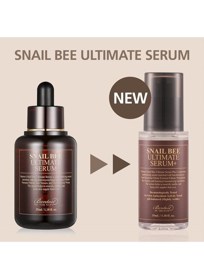 BENTON Snail Bee Ultimate Serum Plus 35ml (1.18 fl.oz.) - Snail Secretion Filtrate, Bee Venom, Tea Tree Leaf Water Contained Skin Nourishing & Soothing Facial Serum for Damaged, Acne-Prone Skin - Image 2