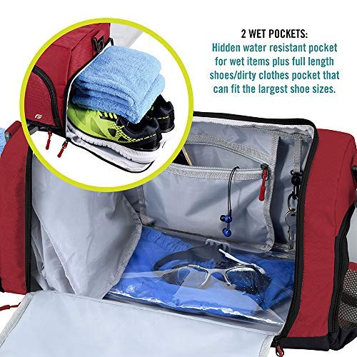 FocusGear Ultimate Gym Bag 2.0: The Durable Crowdsource Designed Duffel Bag with 10 Optimal Compartments Including Water Resistant Pouch, Red, Medium (20"), Red, Medium (20") - Image 4