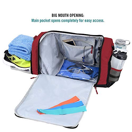 FocusGear Ultimate Gym Bag 2.0: The Durable Crowdsource Designed Duffel Bag with 10 Optimal Compartments Including Water Resistant Pouch, Red, Medium (20"), Red, Medium (20") - Image 5