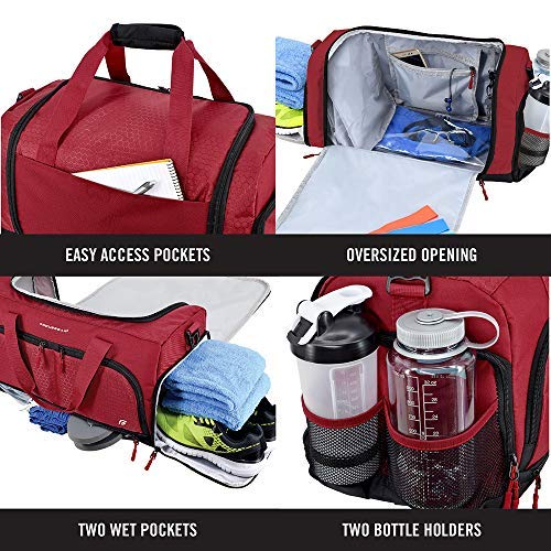 FocusGear Ultimate Gym Bag 2.0: The Durable Crowdsource Designed Duffel Bag with 10 Optimal Compartments Including Water Resistant Pouch, Red, Medium (20"), Red, Medium (20") - Image 2