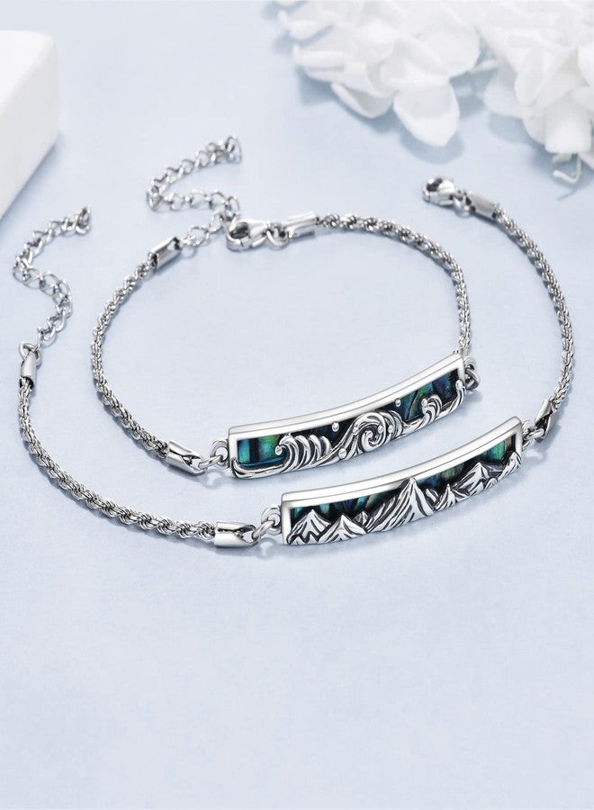 YFN Sterling Silver Mountain Bracelets Abalone Cuff Bracelet Couple Jewelry - Image 2