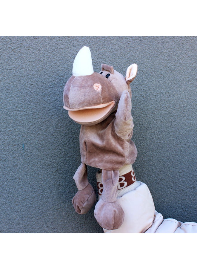 Full-body Hand Doll Toy Animal Gloves Doll Open Mouth Ventroll Doll Parent-child Interactive Performance Early Childhood Education-Color:Rhino (with Movable Mouth)-Height:30cm Large Hand Puppet  - Image 1