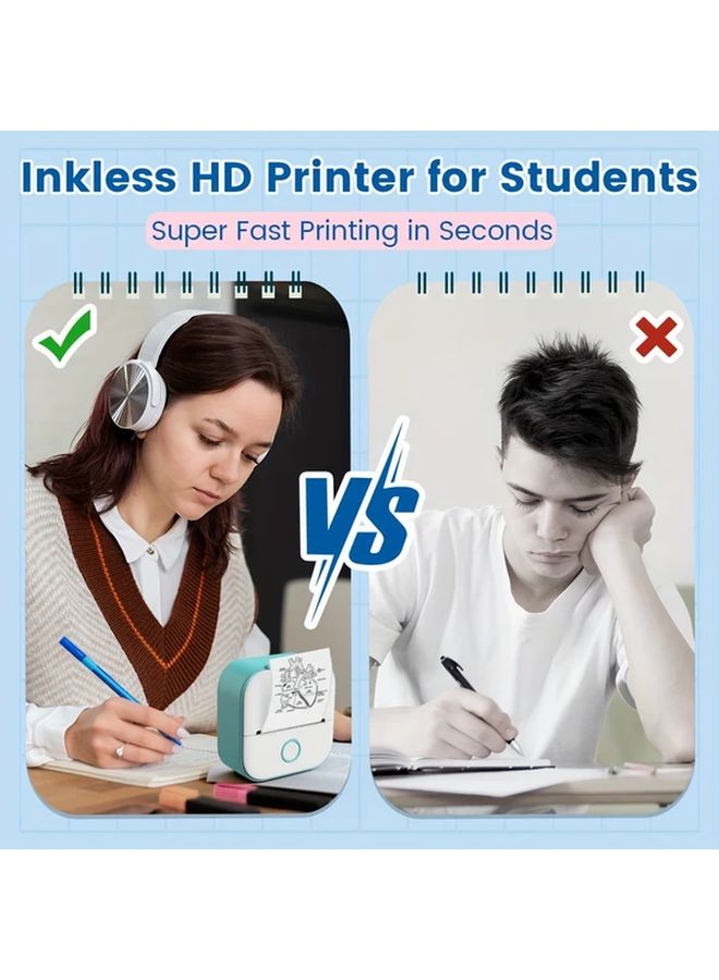 Phomemo T02 Cyan Portable Thermal Printer Wireless 1000mAh Battery 3 Paper Rolls - Image 5