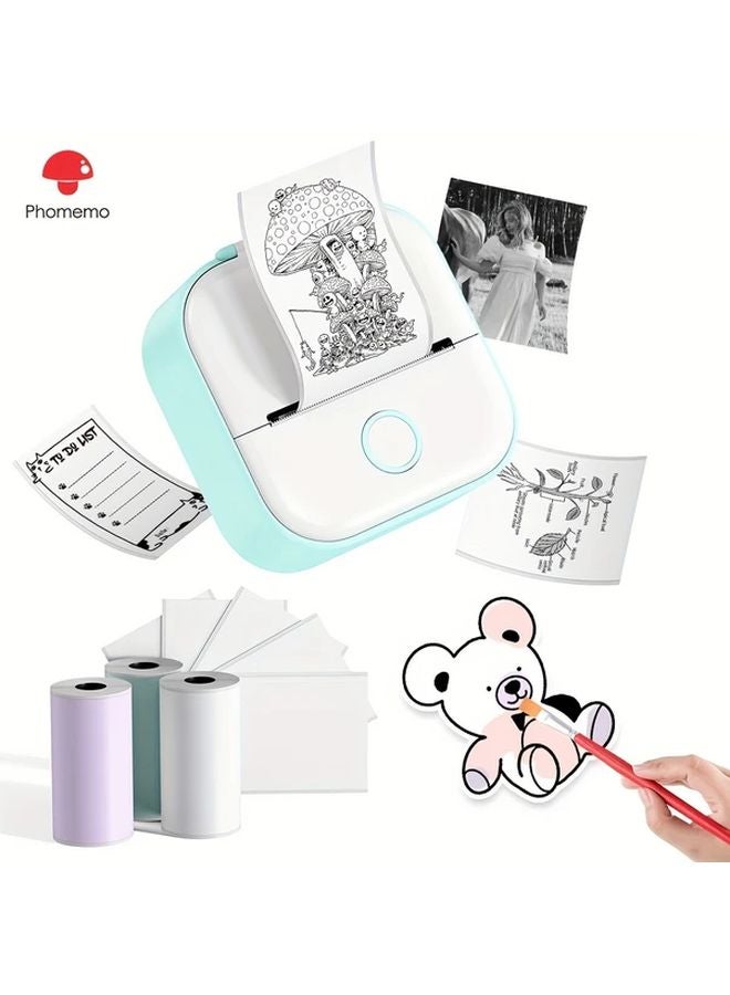 Phomemo T02 Cyan Portable Thermal Printer Wireless 1000mAh Battery 3 Paper Rolls - Image 1