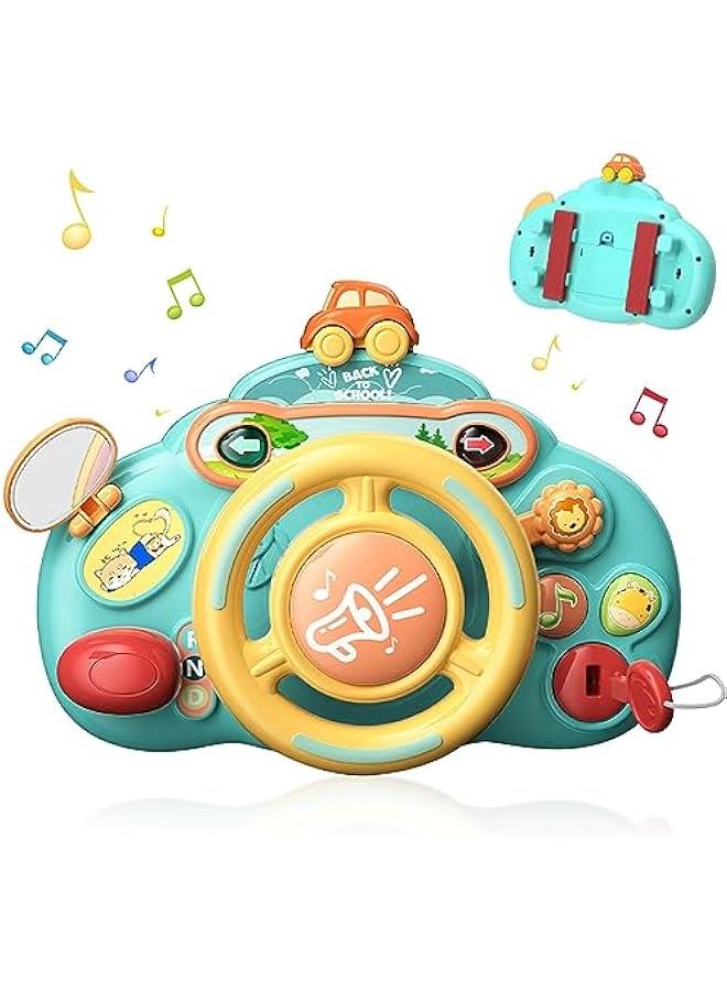 HOOKOR Steering Wheel Toys for Toddler Boys Girls,Interactive & Learning Baby Car Seat Toys for Infant Preschool Kids Musical Toy with Light and Sound (Green) - Image 1
