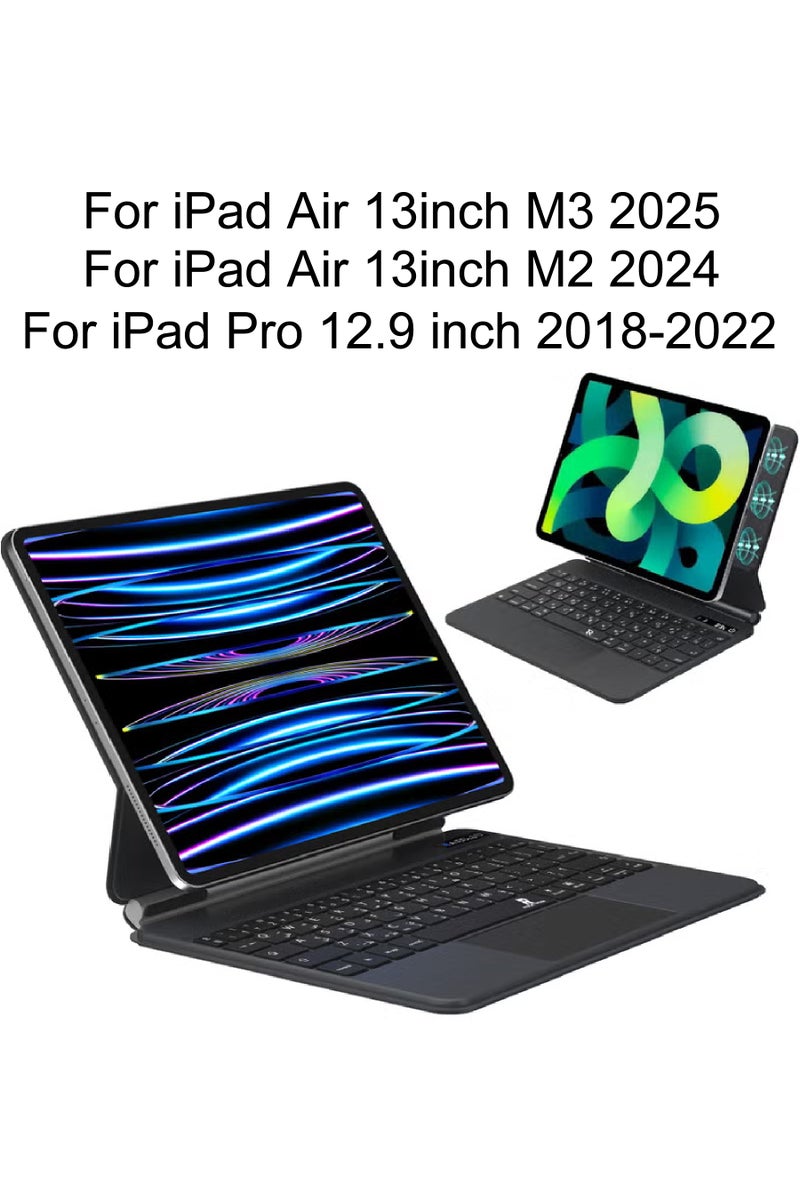 Rock Pow Magic Magnetic Keyboard Case for iPad Air 13 inch (M3/M2, 2025/2024),Case for iPad Pro 12.9 inch (6th2022/5th2021/4th2020/3th2018) with Magnetic Back Cover, Smart Trackpad Backlit for Air 13 (A3268 A3269 A3271)(A2898 A2899 A2900)/Pro12.9 (A2436/A2764/A2437/A2766)(A2378/A2461/A2379/A2462)(A2229/A2069/A2232/A2233)(A1876/A2014/A1895/A1983) - Image 1