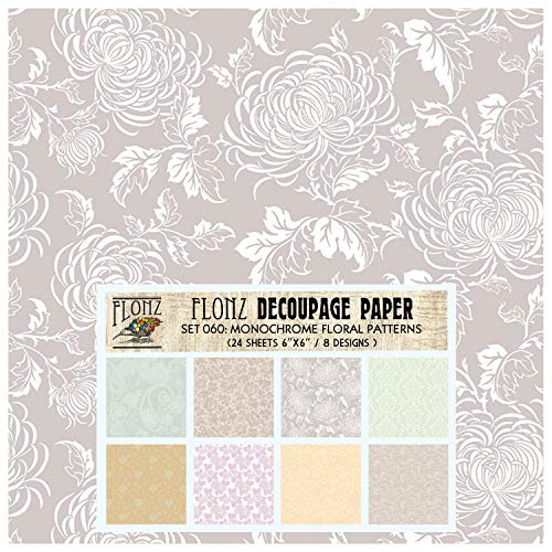 Flonz Decoupage Paper Pack (24 Sheets 6"x6") Monochrome Floral Patterns FLONZ Vintage Styled Paper for Decoupage, Craft and Scrapbooking - Image 4