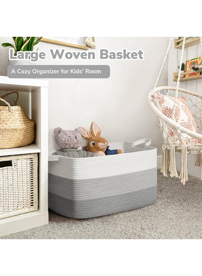 Goodpick Storage Basket, 21.6" x 14.9" x 11.8", Blanket Basket for Living Room, Large Woven Baskets for Storage, Toy Organizer, Rectangle Rope Baskets for Organizing, Gray - Image 4