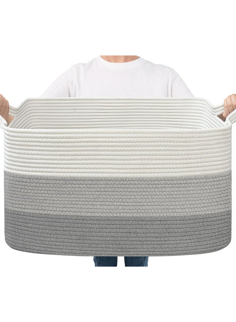 Goodpick Storage Basket, 21.6" x 14.9" x 11.8", Blanket Basket for Living Room, Large Woven Baskets for Storage, Toy Organizer, Rectangle Rope Baskets for Organizing, Gray - Image 1