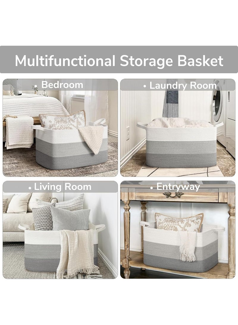 Goodpick Storage Basket, 21.6" x 14.9" x 11.8", Blanket Basket for Living Room, Large Woven Baskets for Storage, Toy Organizer, Rectangle Rope Baskets for Organizing, Gray - Image 3