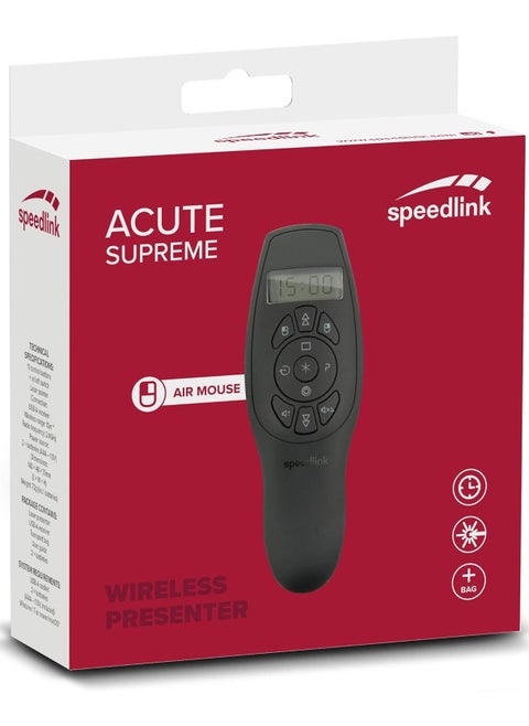 Speedlink ACUTE SUPREME Presenter - Wireless - Integrated Laser Pointer - 11 Control Buttons - Air Mouse Mode - Timer Function, Black