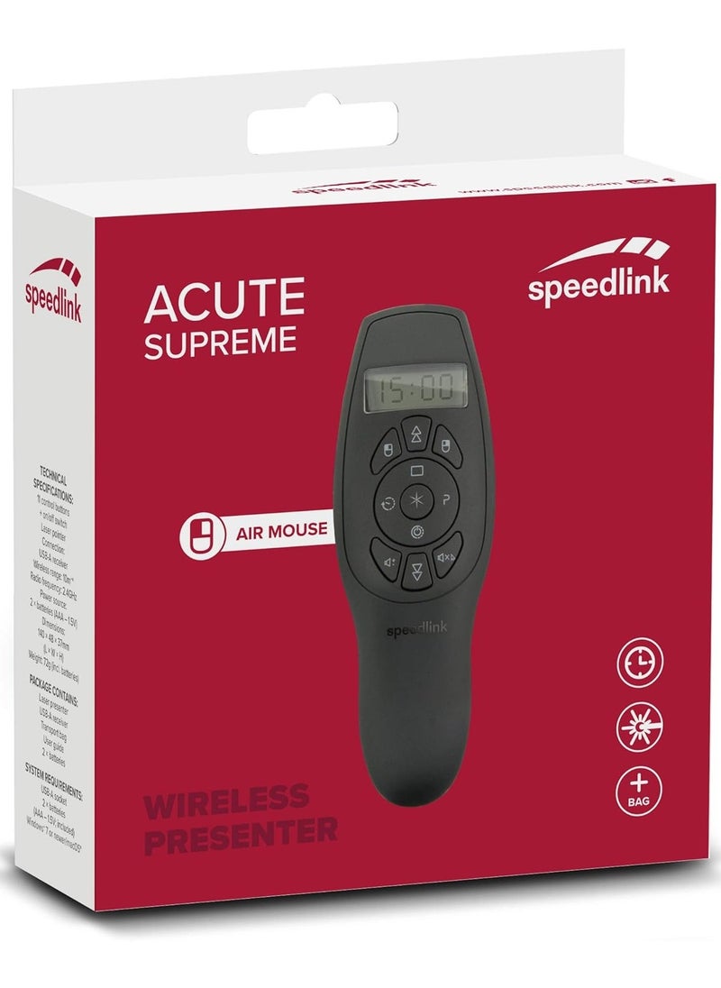 SPEEDLINK - Speedlink ACUTE SUPREME Presenter - Wireless - Integrated Laser Pointer - 11 Control Buttons - Air Mouse Mode - Timer Function, Black - Image 1