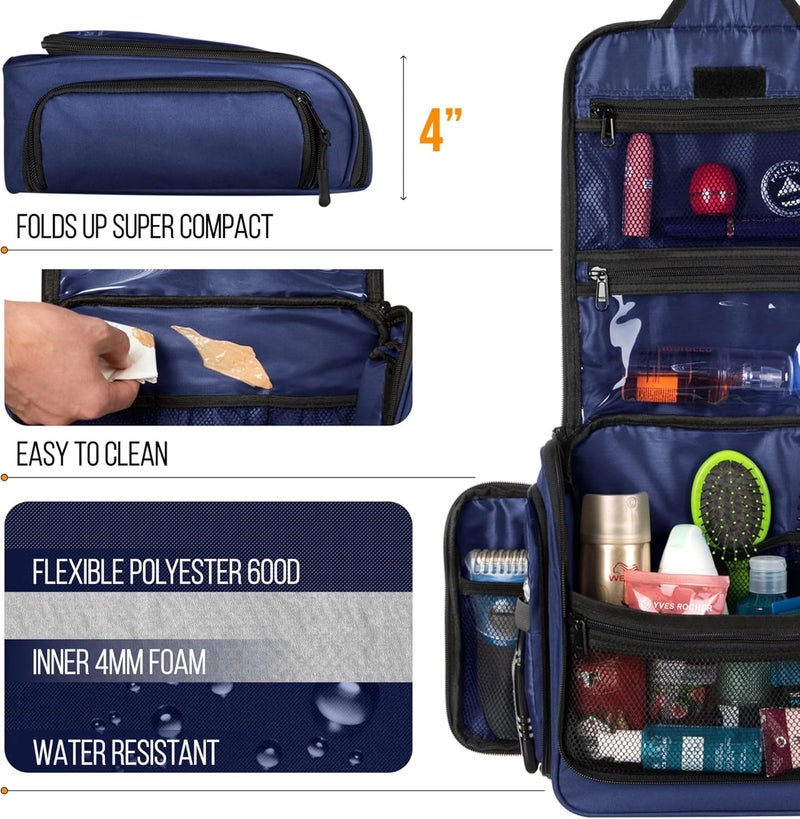 AvaJex Premium Hanging Travel Toiletry Wash Bag for Men and Women - Large Toiletry Organizer - Waterproof Hygiene Bag with Metal Swivel Hook, YKK Zippers and 19 Compartments for Toiletries, Makeup, Cosmetics - Image 5