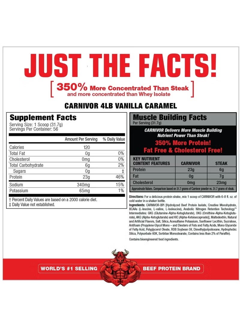MUSCLEMEDS Carnivor Mass Anabolic Beef Protein Gainer Vanilla Caramel Flavor 14 Servings. - Image 2
