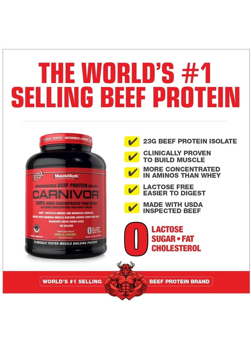 MUSCLEMEDS Carnivor Mass Anabolic Beef Protein Gainer Vanilla Caramel Flavor 14 Servings. - Image 4