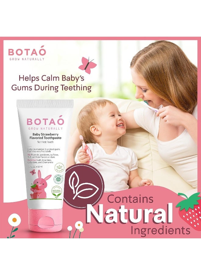 BOTAO Fluoride Free Baby Toothpaste | Strawberry Flavored - Organic Training Natural Toddler Toothpaste for Toddlers | EWG Verified, Vegan, SLS Free, Safe to Swallow, Aloe Vera -1.7Oz - Image 3