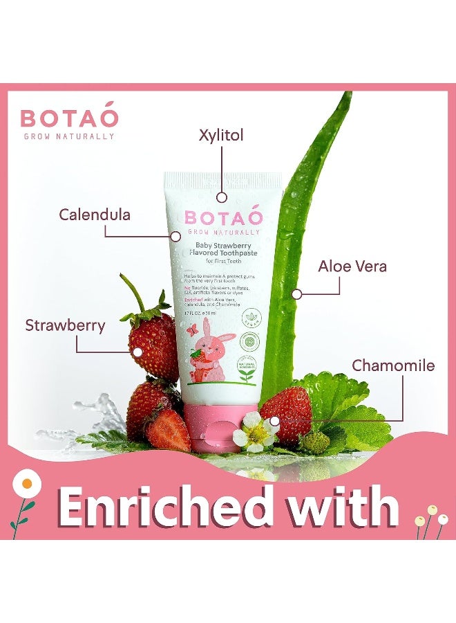 BOTAO Fluoride Free Baby Toothpaste | Strawberry Flavored - Organic Training Natural Toddler Toothpaste for Toddlers | EWG Verified, Vegan, SLS Free, Safe to Swallow, Aloe Vera -1.7Oz - Image 4