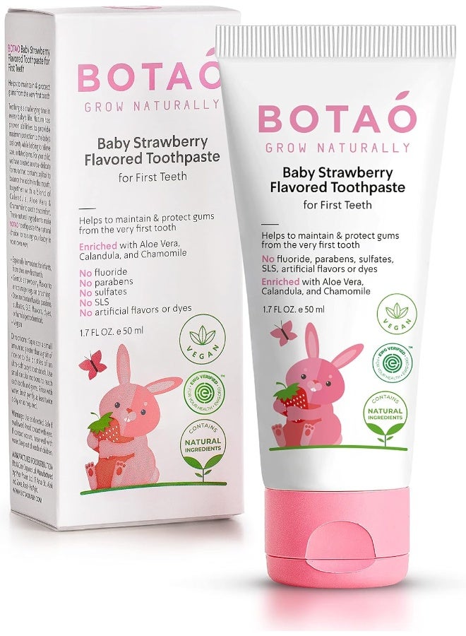 BOTAO Fluoride Free Baby Toothpaste | Strawberry Flavored - Organic Training Natural Toddler Toothpaste for Toddlers | EWG Verified, Vegan, SLS Free, Safe to Swallow, Aloe Vera -1.7Oz - Image 1