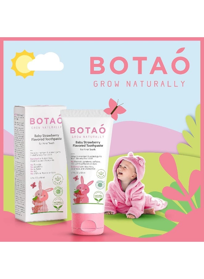 BOTAO Fluoride Free Baby Toothpaste | Strawberry Flavored - Organic Training Natural Toddler Toothpaste for Toddlers | EWG Verified, Vegan, SLS Free, Safe to Swallow, Aloe Vera -1.7Oz - Image 2