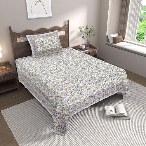 EasyGoods® Cotton Bedsheet for Single Bedsheet with 1 Pillow Cover 60x90 Inch, Handcrafted Bed Sheets (Gray) - Image 1