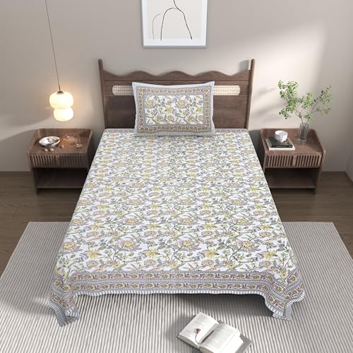 EasyGoods® Cotton Bedsheet for Single Bedsheet with 1 Pillow Cover 60x90 Inch, Handcrafted Bed Sheets (Gray) - Image 2