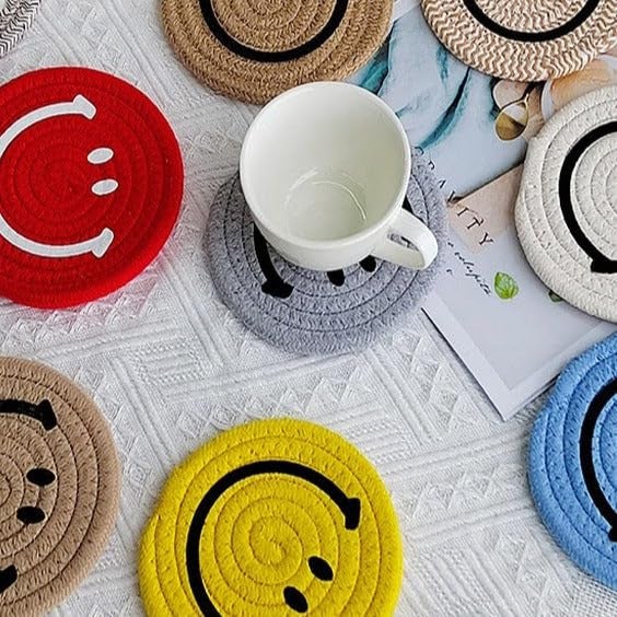 cleanex india Brighten up Your Table While Protecting Your Surfaces with The Smiley Jute Tea Coaster Set Designed specifically for Glass Mugs. Crafted from eco-Friendly, Natural Jute - Image 2