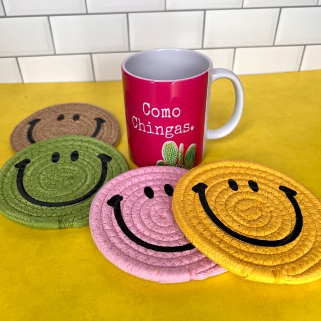 cleanex india Brighten up Your Table While Protecting Your Surfaces with The Smiley Jute Tea Coaster Set Designed specifically for Glass Mugs. Crafted from eco-Friendly, Natural Jute - Image 3