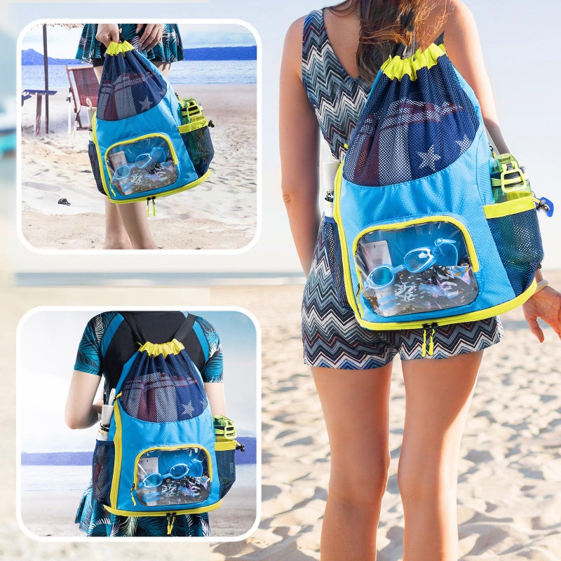 VIGEGARI Drawstring Backpack Sandproof - Mesh Backpack Beach Bag with Shoe Compartment - Swim Bag for Beach, Pool - Pool Bag with Pockets for Toiletries - Wet Bag for Swimsuit - Summer Camp Essentials - Image 5