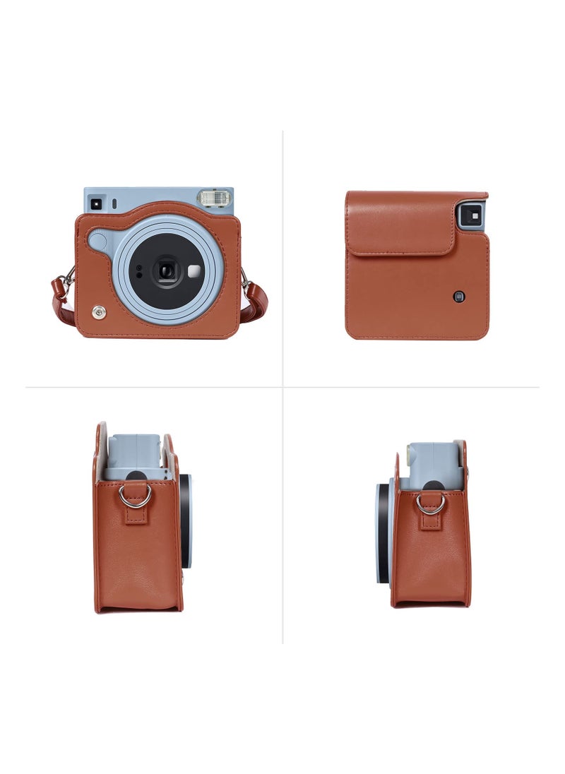 KASTWAVE - KASTWAVE Square SQ1 Case - Protective Case for Fujifilm Instax Square SQ1 Instant Camera - PU Leather Cover with Adjustable Shoulder Strap - Orange Brown - Image 1