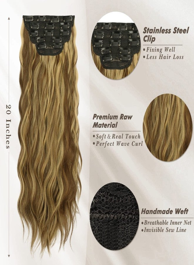 بارسدار وصلات شعر بارسدار بمشابك - وصلات شعر مموجة بطول 20 بوصة للنساء - 5 قطع من وصلات الشعر الصناعية السميكة والناعمة بتقنية البالياج، مناسبة للاستخدام اليومي والحفلات والهالوين - لون بني ذهبي مع خصلات فاتحة - Image 3