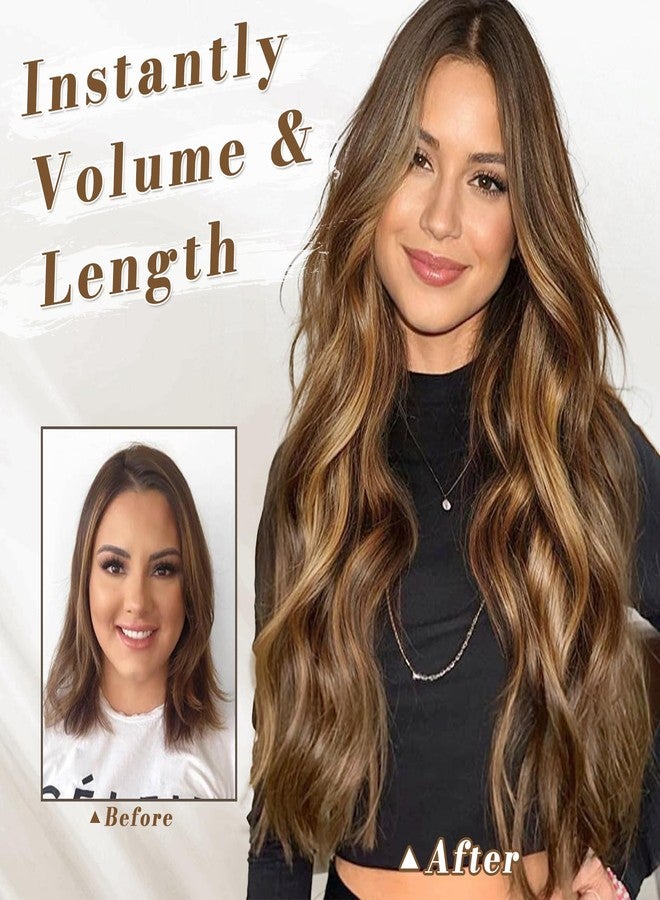 بارسدار وصلات شعر بارسدار بمشابك - وصلات شعر مموجة بطول 20 بوصة للنساء - 5 قطع من وصلات الشعر الصناعية السميكة والناعمة بتقنية البالياج، مناسبة للاستخدام اليومي والحفلات والهالوين - لون بني ذهبي مع خصلات فاتحة - Image 4