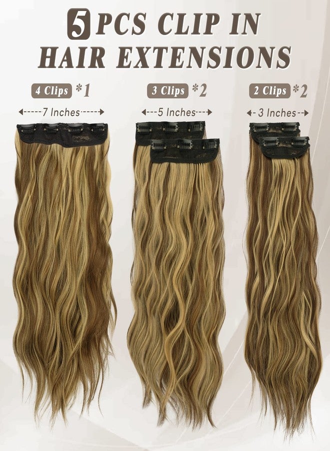 بارسدار وصلات شعر بارسدار بمشابك - وصلات شعر مموجة بطول 20 بوصة للنساء - 5 قطع من وصلات الشعر الصناعية السميكة والناعمة بتقنية البالياج، مناسبة للاستخدام اليومي والحفلات والهالوين - لون بني ذهبي مع خصلات فاتحة - Image 2